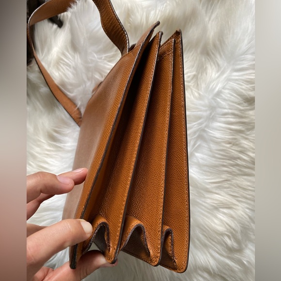 Bvlgari Womens Leather Turnlock Accordion Shoulder Satchel Bag Handbag Cognac - Picture 7 of 14